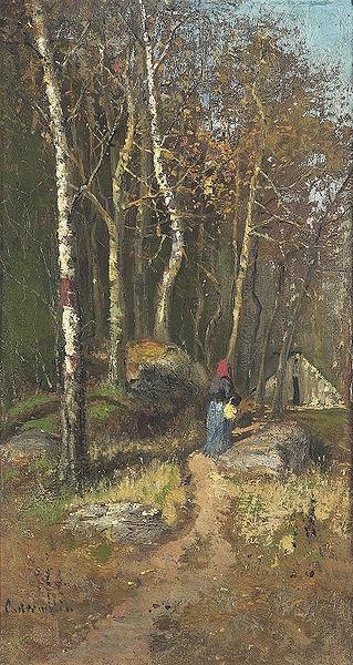 Olof Hermelin Varlandskap med kvinna vid skogsbryn France oil painting art